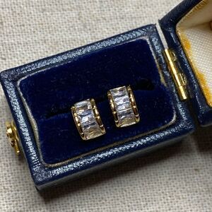 💛 Gold Plated Evry Baguette Crystal Demi Lune Earrings